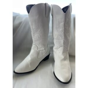 White Western Cowboy Boots Embroidered Detail Fashion Costume Party Wedding